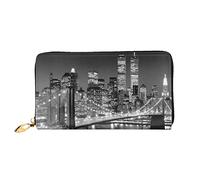 AABSTBFM New York Printed Leather Wallet for Women Men Zipper Purse Clutch Bag Long Wallet Card Holder