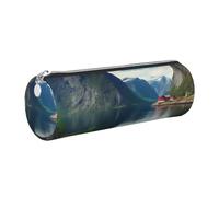 AABSTBFM Norway Fjord Nature Cape Printed Round Pencil Case Cute Leather Silver Zipper Pen Pencil Pouch Bag for School, Office, and Travel