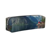 AABSTBFM Norway Fjord Nature Cape Printed Square Pencil Case Cute Leather Silver Zipper Pen Pencil Pouch Bag for School, Office, and Travel