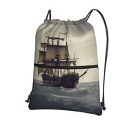 AABSTBFM Old Pirate Ship in The Sea Printed Outdoor Drawstring Backpack Lightweight String Backpack Bags for Sports, Gym, Travel, Shopping, School