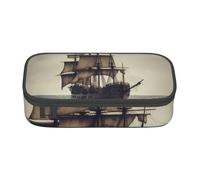 AABSTBFM Old Pirate Ship in The Sea Printed Pencil Case Cute High Capacity Pen Pencil Pouch Bag with Zipper for School, Office, and Travel