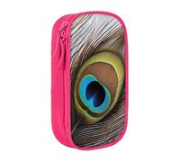 AABSTBFM Peacock Feather Printed Pencil Case Large Capacity Compartment Pencil Pen Pouch Bag with Zipper for School Office Travel, Pink