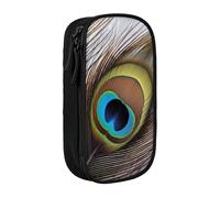 AABSTBFM Peacock Feather Printed Pencil Case Large Capacity Compartment Pencil Pen Pouch Bag with Zipper for School Office Travel, Black