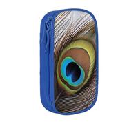 AABSTBFM Peacock Feather Printed Pencil Case Large Capacity Compartment Pencil Pen Pouch Bag with Zipper for School Office Travel, Blue
