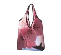 AABSTBFM Pink Cherry Blossoms Printed Foldable Shopping Bag 2 PCS, Reusable Waterproof Grocery Bag Large Tote Bag, Shopper Handbag, And Beach Bag