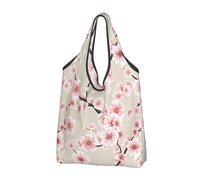 AABSTBFM Pink Cherry Blossoms Printed Foldable Shopping Bag 2 Pcs - Reusable Waterproof Grocery Bag Large Tote Bag, Shopper Handbag, And Beach Bag