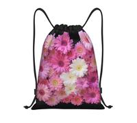 AABSTBFM Pink Flower Group Printed Lightweight Drawstring Backpack | S - String Backpack Bags For Gym, Travel, Shopping, School