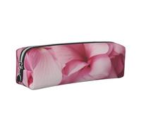 AABSTBFM Pink Flower Petals Printed Square Pencil Case Cute Leather Silver Zipper Pen Pencil Pouch Bag for School, Office, and Travel