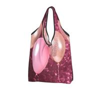 AABSTBFM Pink glitter balloon Printed Foldable Shopping Bag 2 PCS, Reusable Waterproof Grocery Bag Large Tote Bag, Shopper Handbag, And Beach Bag