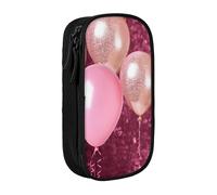 AABSTBFM Pink Glitter Balloon Printed Pencil Case Large Capacity Compartment Pencil Pen Pouch Bag with Zipper for School Office Travel, Black