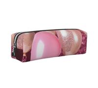 AABSTBFM Pink Glitter Balloon Printed Square Pencil Case Cute Leather Silver Zipper Pen Pencil Pouch Bag for School, Office, and Travel