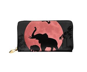 AABSTBFM Pink Moon Elephant Printed Leather Wallet for Women Men Zipper Purse Clutch Bag Long Wallet Card Holder