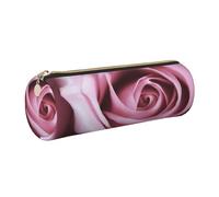 AABSTBFM Pink Rose Close up Printed Round Pencil Case Cute Leather Gold Zipper Pen Pencil Pouch Bag for School, Office, and Travel