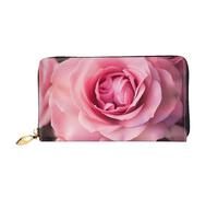 AABSTBFM Pink Rose Printed Leather Wallet for Women Men Zipper Purse Clutch Bag Long Wallet Card Holder