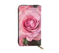 AABSTBFM Pink Rose Printed Leather Wallet for Women Men Zipper Purse Clutch Bag Long Wallet Card Holder