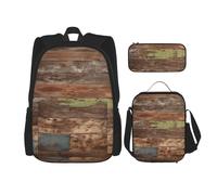 AABSTBFM Planks Weathered Old Look Printed School Backpack Set with Lunch Bag and Pencil Case, Travel Daypacks School Bag 3pcs Set