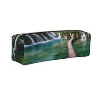 AABSTBFM plitvice Lakes National Park Printed Square Pencil Case Cute Leather Silver Zipper Pen Pencil Pouch Bag for School, Office, and Travel