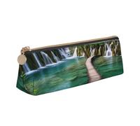 AABSTBFM plitvice Lakes National Park Printed Triangle Pencil Case Cute Leather Zipper Pen Pencil Pouch Bag for School, Office, and Travel
