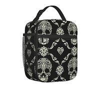 AABSTBFM Portable Insulated Lunch Bag Flowers Skull Ornamental Pattern Printed Waterproof Cooler Lunch Boxes Lunch Tote Bag for Men and Women