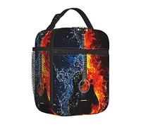 AABSTBFM Portable Insulated Lunch Bag Ice and Fire Guitar Printed Waterproof Cooler Lunch Boxes Lunch Tote Bag for Men and Women