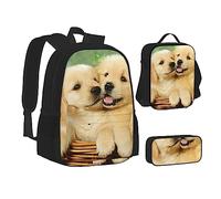 AABSTBFM Puppy Golden Retriever School Bookbags Set with Lunch Bag Pencil Case, Travel Laptop Backpack School Bag 3pcs Set