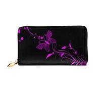 AABSTBFM Purple and Black Butterfly Printed Leather Wallet for Women Men Zipper Purse Clutch Bag Long Wallet Card Holder