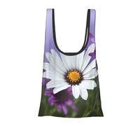 AABSTBFM Purple Flower White Flower Printed Foldable Shopping Bag- Reusable Waterproof Grocery Bag Large Tote Bag Shopper Handbag Beach Bag