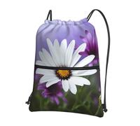 AABSTBFM Purple Flower White Flower Printed Outdoor Drawstring Backpack Lightweight String Backpack Bags for Sports, Gym, Travel, Shopping, School