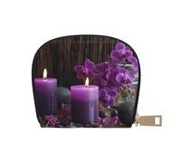 AABSTBFM Purple Flowers and Candles Printed Card Holder Wallet, Pu Leather Card Case Organizer Bag for Men Women