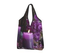 AABSTBFM purple flowers and candles Printed Foldable Shopping Bag 3 PCS, Reusable Waterproof Grocery Bag Large Tote Bag, Shopper Handbag, And Beach Bag