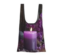 AABSTBFM purple flowers and candles Printed Foldable Shopping Bag- Reusable Waterproof Grocery Bag Large Tote Bag Shopper Handbag Beach Bag