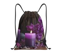 AABSTBFM purple flowers and candles Printed Lightweight Drawstring Backpack | M - String Backpack Bags For Gym, Travel, Shopping, School