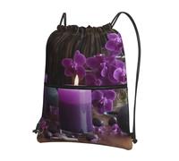 AABSTBFM purple flowers and candles Printed Outdoor Drawstring Backpack Lightweight String Backpack Bags for Sports, Gym, Travel, Shopping, School