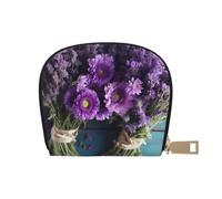 AABSTBFM Purple Flowers Bouquets Printed Card Holder Wallet, Pu Leather Card Case Organizer Bag for Men Women