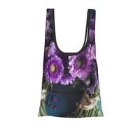 AABSTBFM Purple Flowers Bouquets Printed Foldable Shopping Bag- Reusable Waterproof Grocery Bag Large Tote Bag Shopper Handbag Beach Bag