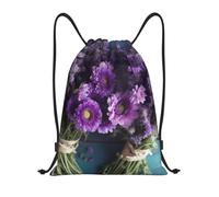 AABSTBFM Purple Flowers Bouquets Printed Lightweight Drawstring Backpack | S - String Backpack Bags For Gym, Travel, Shopping, School