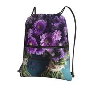 AABSTBFM Purple Flowers Bouquets Printed Outdoor Drawstring Backpack Lightweight String Backpack Bags for Sports, Gym, Travel, Shopping, School