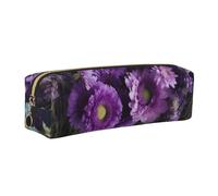 AABSTBFM Purple Flowers Bouquets Printed Square Pencil Case Cute Leather Gold Zipper Pen Pencil Pouch Bag for School, Office, and Travel
