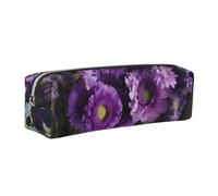 AABSTBFM Purple Flowers Bouquets Printed Square Pencil Case Cute Leather Silver Zipper Pen Pencil Pouch Bag for School, Office, and Travel