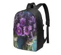 AABSTBFM Purple Flowers Bouquets Printed Travel Backpack 17 inch Laptop Bag School Bags for Men Women College School, With Usb Charging Port