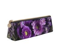 AABSTBFM Purple Flowers Bouquets Printed Triangle Pencil Case Cute Leather Zipper Pen Pencil Pouch Bag for School, Office, and Travel