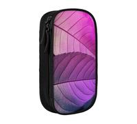 AABSTBFM Purple Leaves Printed Pencil Case Large Capacity Compartment Pencil Pen Pouch Bag with Zipper for School Office Travel, Black