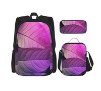 AABSTBFM Purple Leaves Printed School Backpack Set with Lunch Bag and Pencil Case, Travel Daypacks School Bag 3pcs Set