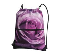 AABSTBFM purple wet roses Printed Outdoor Drawstring Backpack Lightweight String Backpack Bags for Sports, Gym, Travel, Shopping, School