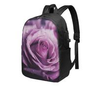 AABSTBFM purple wet roses Printed Travel Backpack 17 inch Laptop Bag School Bags for Men Women College School, With Usb Charging Port