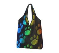 AABSTBFM Rainbow Dog Cat Paw Printed Foldable Shopping Bag 2 PCS, Reusable Waterproof Grocery Bag Large Tote Bag, Shopper Handbag, And Beach Bag