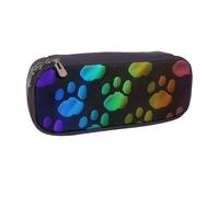 AABSTBFM Rainbow Dog Cat Paw Printed Leather Pencil Case - Multi-Purpose Pen Bag and Makeup Pouch for School, Office, and Travel