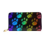 AABSTBFM Rainbow Dog Cat Paw Printed Leather Wallet for Women Men Zipper Purse Clutch Bag Long Wallet Card Holder