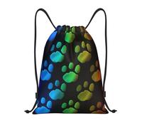AABSTBFM Rainbow Dog Cat Paw Printed Lightweight Drawstring Backpack | S - String Backpack Bags For Gym, Travel, Shopping, School