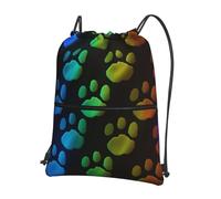 AABSTBFM Rainbow Dog Cat Paw Printed Outdoor Drawstring Backpack Lightweight String Backpack Bags for Sports, Gym, Travel, Shopping, School